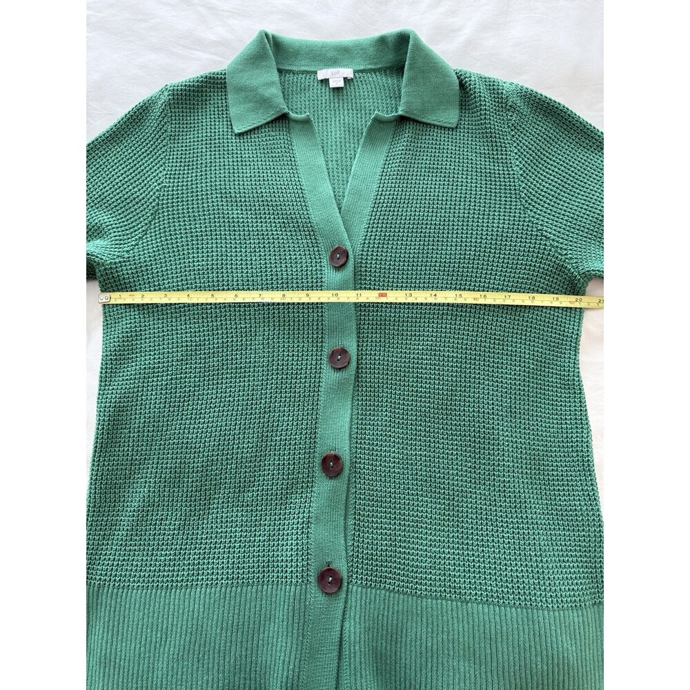 J. Jill Green Waffle Knit Collared Button Up Classic Cardigan Women's Size Med. - Picture 10 of 16